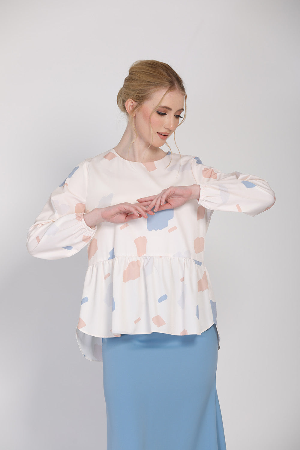 The Ceria 2.0 Abstract Prints Blouse in Nude