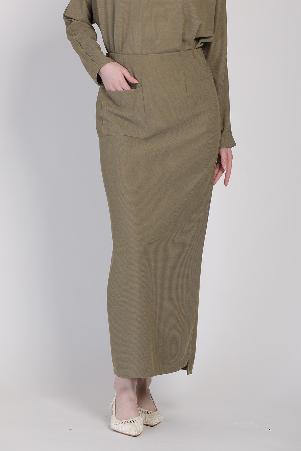 The Cahaya Knit Pencil Skirts in Dusty Green