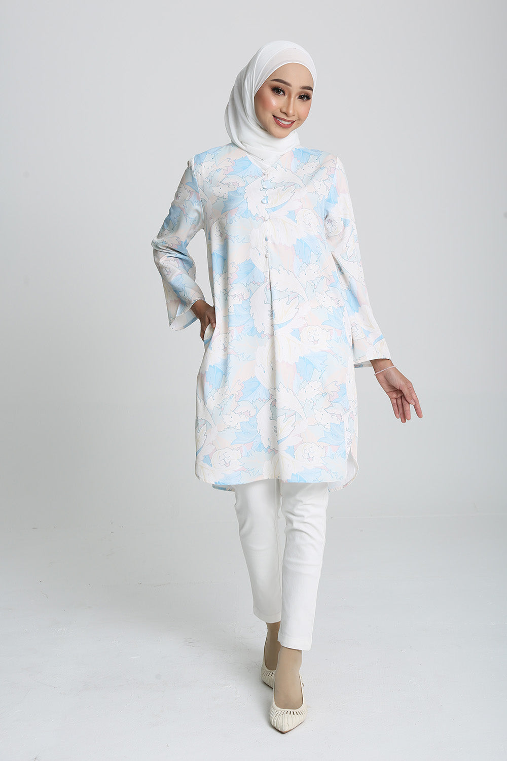 The Botani Floral Tunic in Light Blue