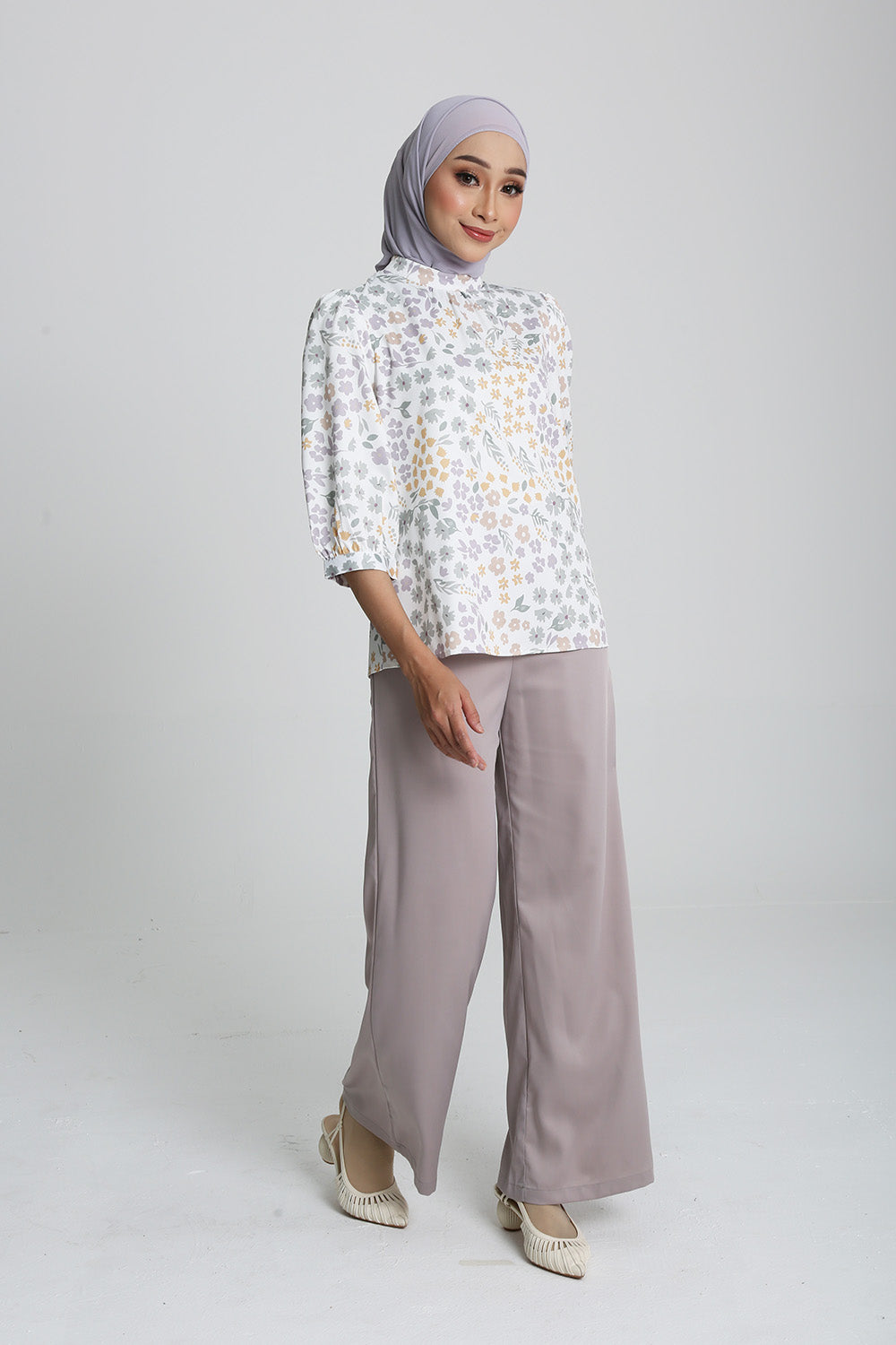 The Botani Floral Blouse in Nude