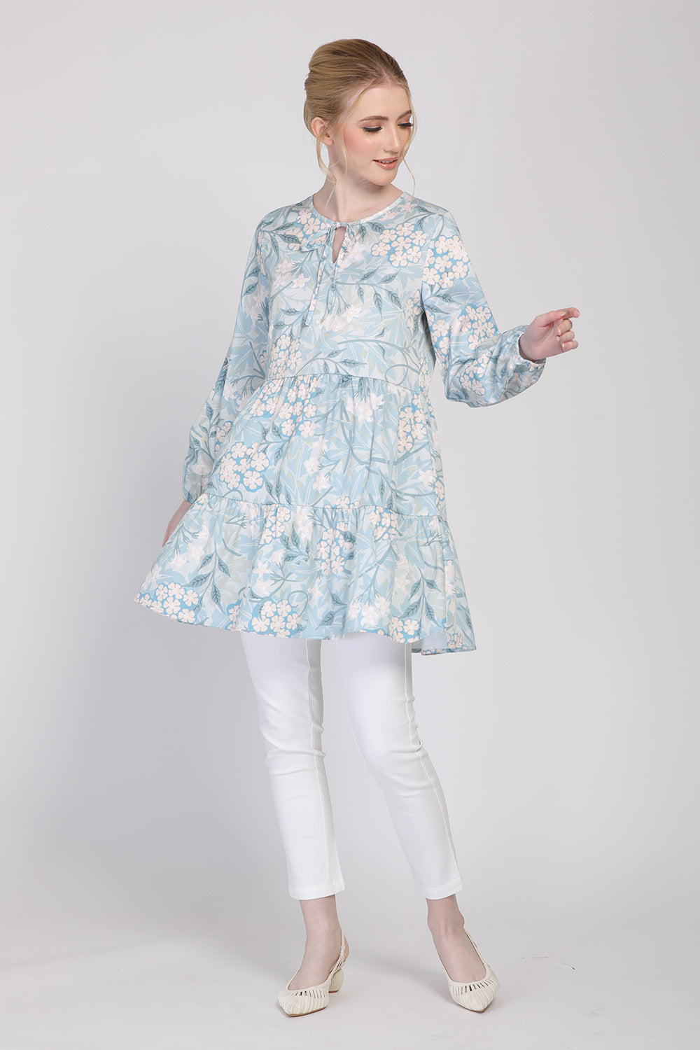 The Botani Floral Tunic in Dusty Green